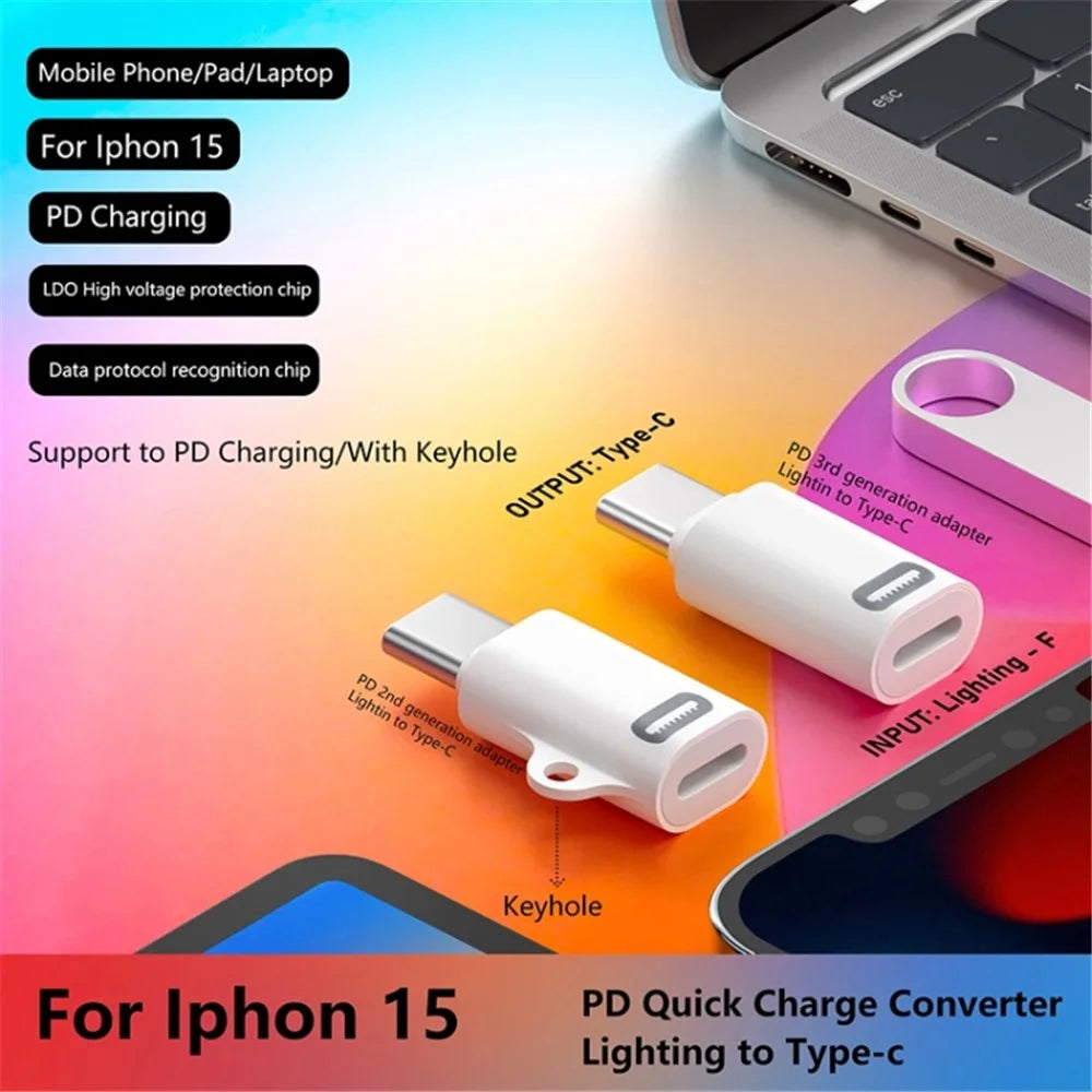 Gen3 PD Fast Charging Adapter Type-C Male to iP Female Converter Fast Data Transmission Speed - 2