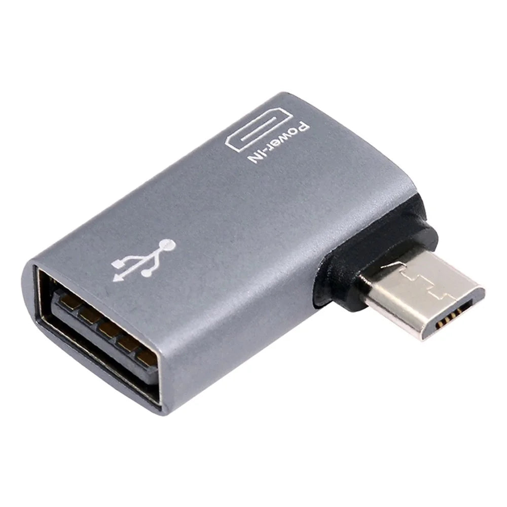 U2-009-LE 90 Degree Left Angled Micro USB 2.0 to Type-A Female OTG Adapter with USB Power for Phone Tablet - 1