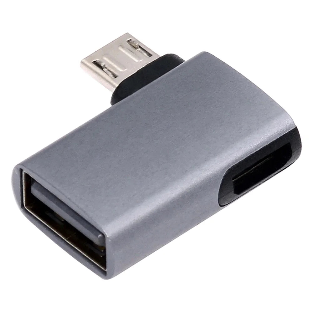 U2-009-LE 90 Degree Left Angled Micro USB 2.0 to Type-A Female OTG Adapter with USB Power for Phone Tablet - 2