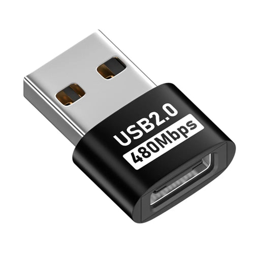 USB 2.0 Male to USB-C Female Adapter 480Mbps Data Transfer OTG Converter - Black - 1