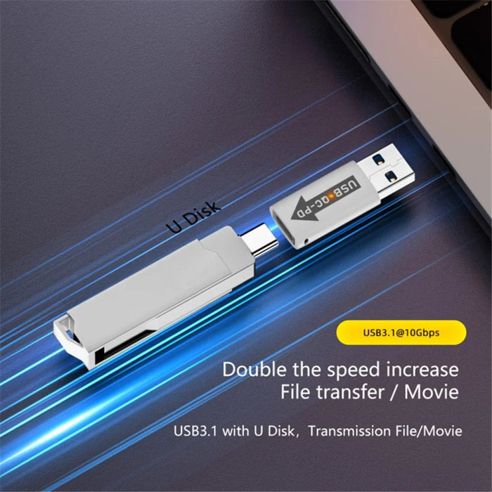 AM / CF-OC-PD USB-A QC3.1 to Type-C PD Converter Adapter with 10Gbps Data Transfer - Blue - 3