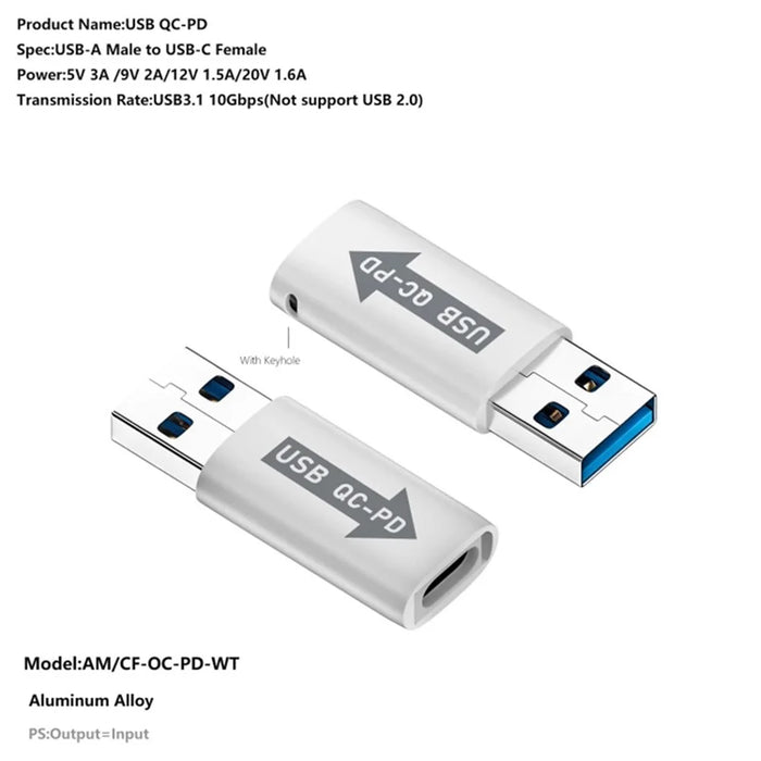 AM / CF-OC-PD USB-A QC3.1 to Type-C PD Converter Adapter with 10Gbps Data Transfer - Blue - 5