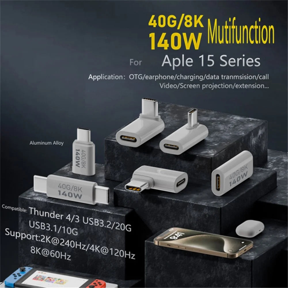 USB 3.1 USB-C Male to Type-C Male Adapter 40Gpbs Data Transfer 140W Charging - 2