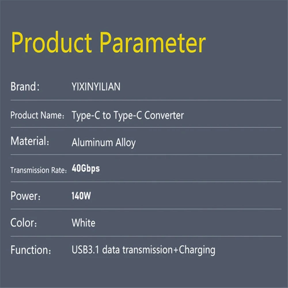 USB 3.1 USB-C Male to Type-C Male Adapter 40Gpbs Data Transfer 140W Charging - 3