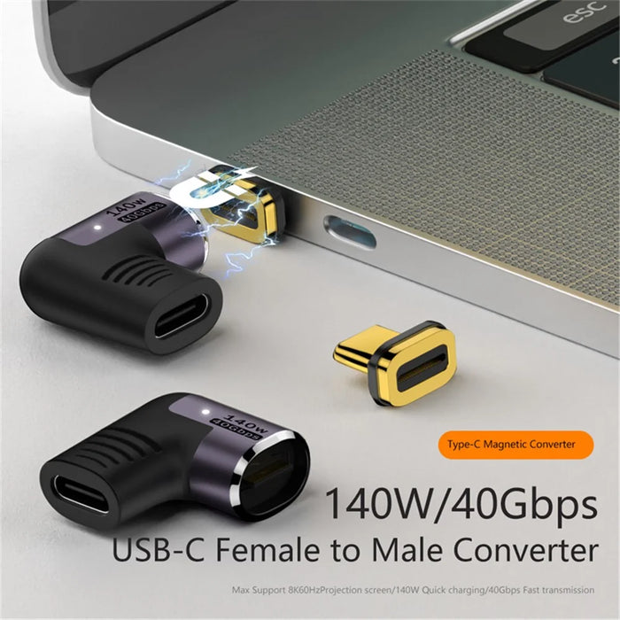 Angled 140W 5A Magnetic USB 4.0 Type-C Male to Female 40Gbps Data OTG Adapter - 3