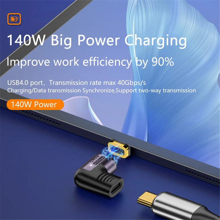 Angled 140W 5A Magnetic USB 4.0 Type-C Male to Female 40Gbps Data OTG Adapter - 6