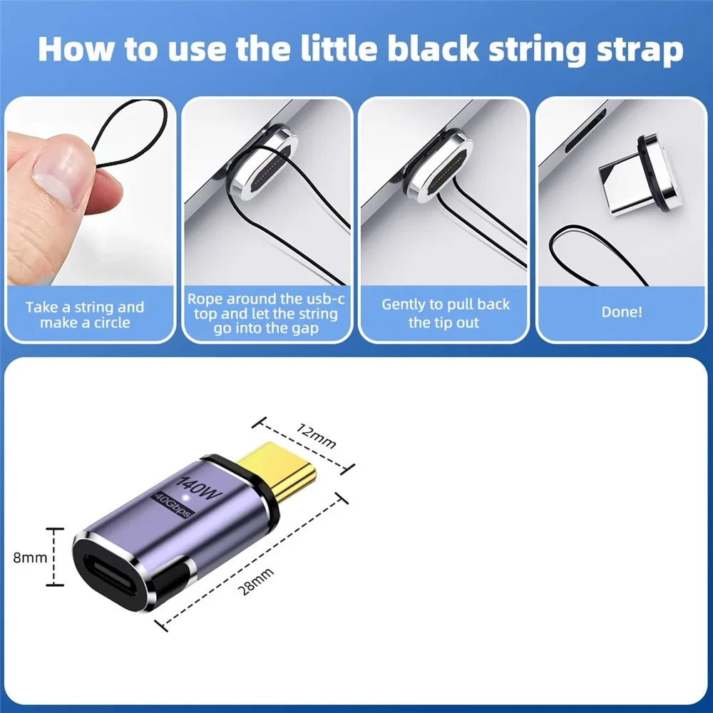 140W 5A Magnetic USB4 Type-C Straight Converter 8K 60Hz 40Gbps OTG Adapter - 3