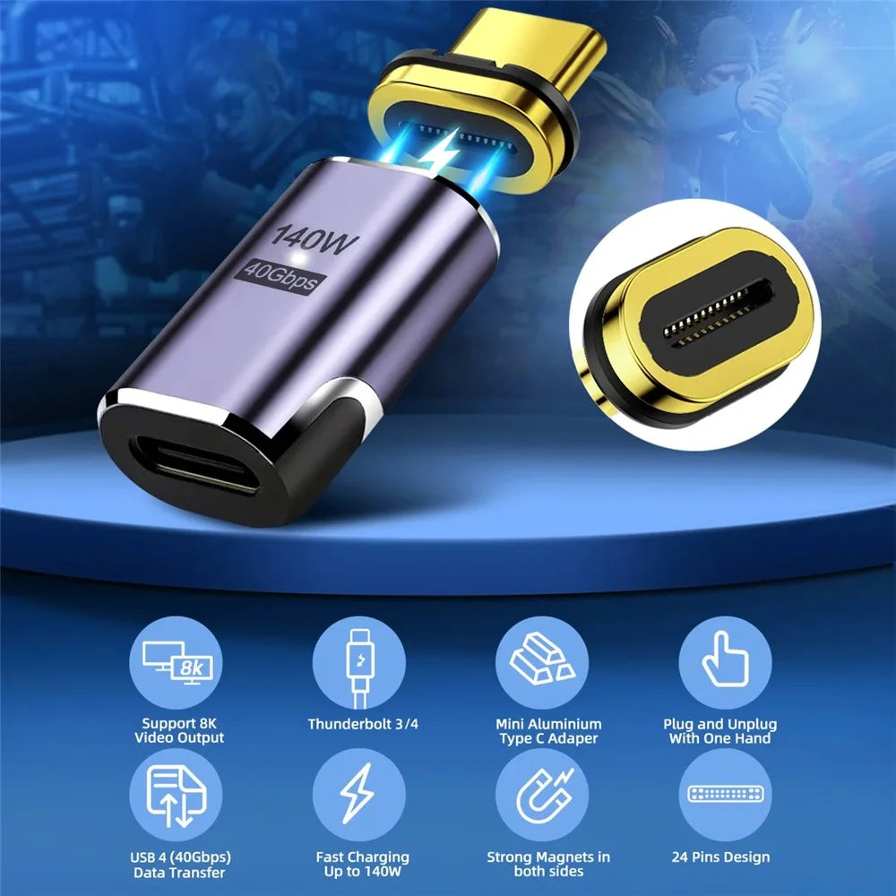 140W 5A Magnetic USB4 Type-C Straight Converter 8K 60Hz 40Gbps OTG Adapter - 7