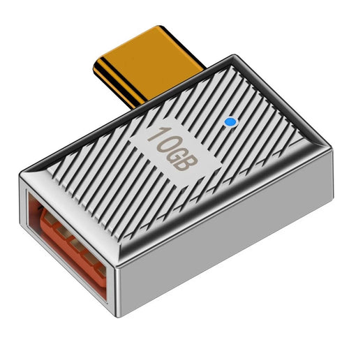 USB-A 3.1 Female to Type-C Male Side Bend Converter 10Gbps 120W OTG Adapter - Silver - 1