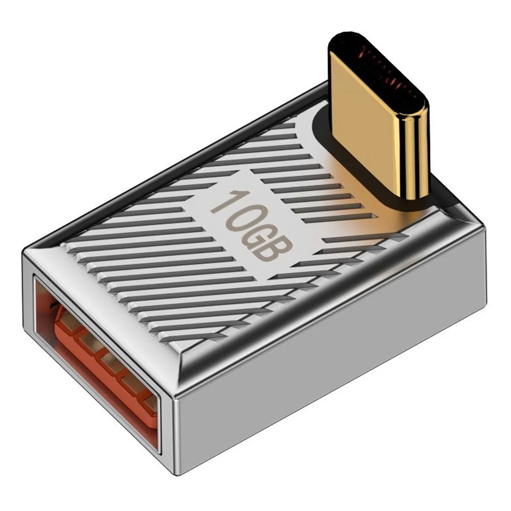 120W 10Gbps USB-A 3.1 Female to Type-C Male Up Angled OTG Adapter - Silver - 1