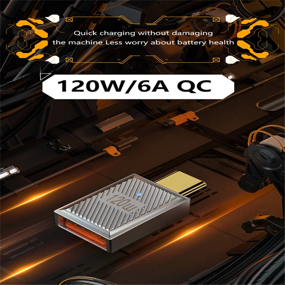 120W 10Gbps Mini Converter USB-A 3.1 Female to Type-C Male Straight OTG Adapter - Silver - 2