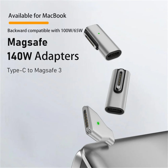 Side Bend USB-C to Magnetic 3 Adapter Right Angle PD 140W Charging Converter Compatible with MacBook - 2