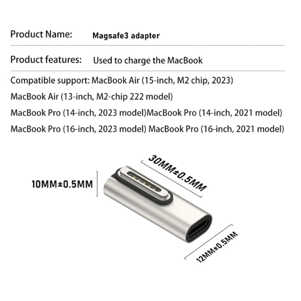 Middle Bend PD 140W USB-C to Magnetic 3 Adapter for MacBook Charging Right Angle Converter - 7