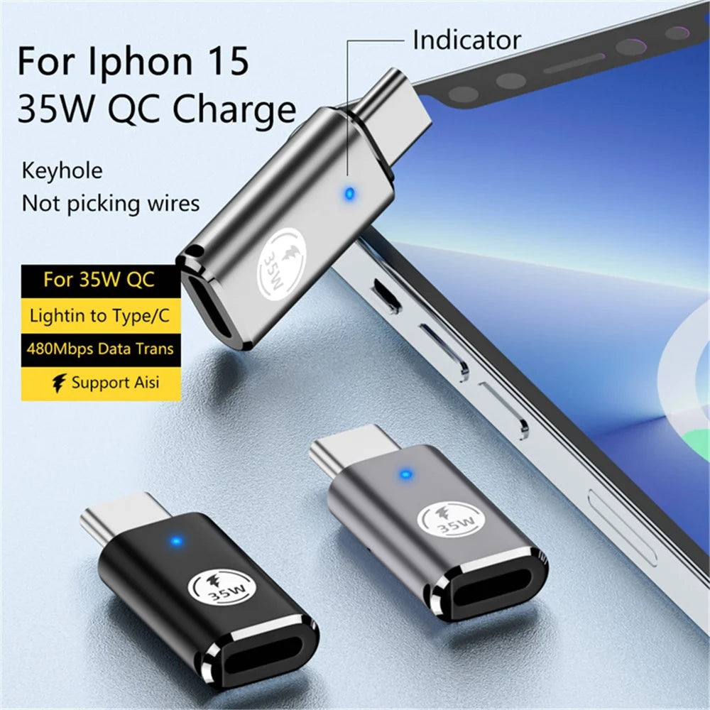 USB-C Adapter Type-C Male to 8-Pin Female PD 35W Fast Charging Data Transfer Converter - White - 2