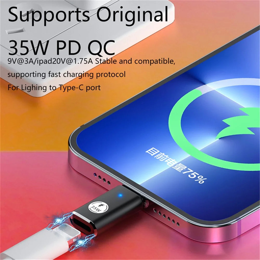 USB-C Adapter Type-C Male to 8-Pin Female PD 35W Fast Charging Data Transfer Converter - White - 3