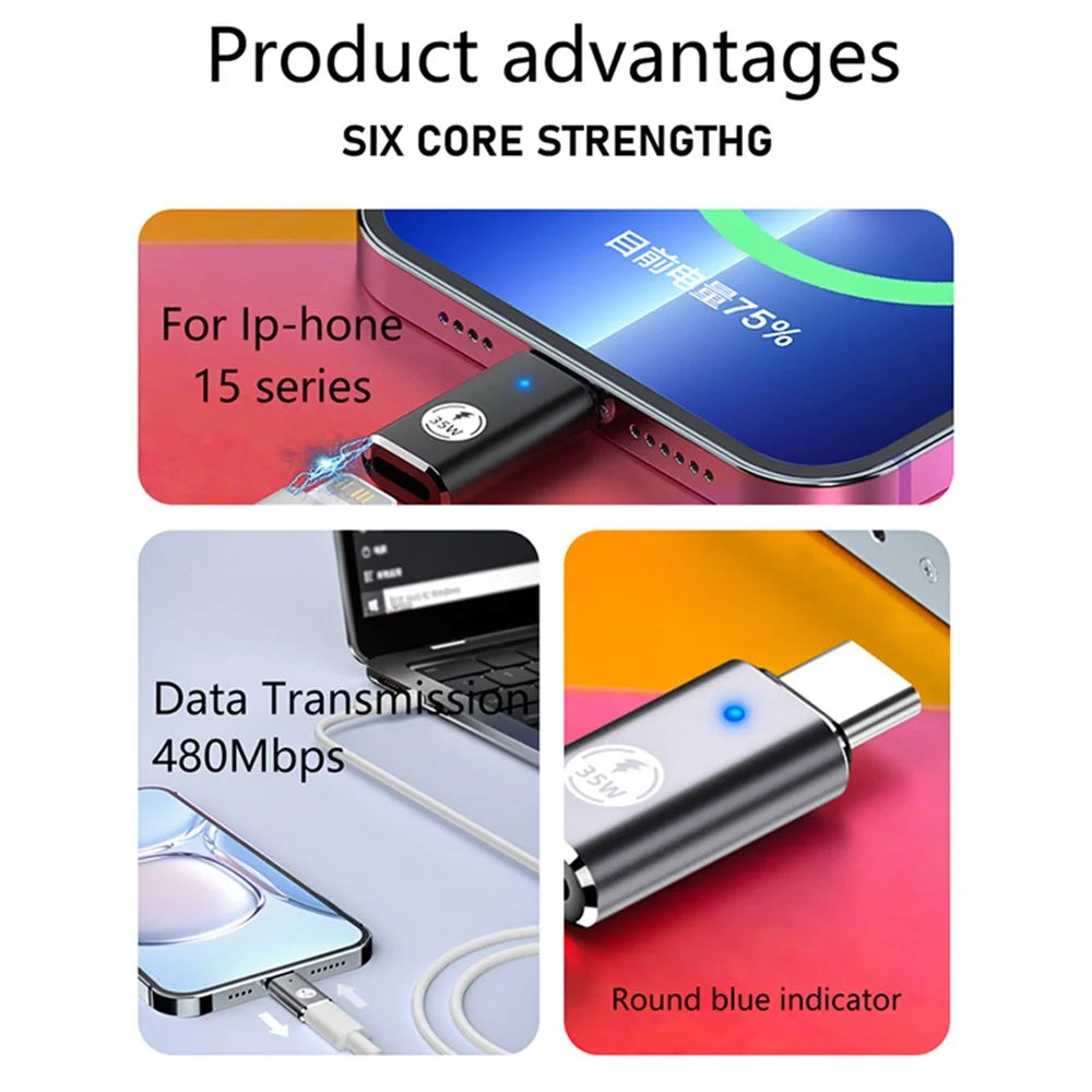 USB-C Adapter Type-C Male to 8-Pin Female PD 35W Fast Charging Data Transfer Converter - White - 6