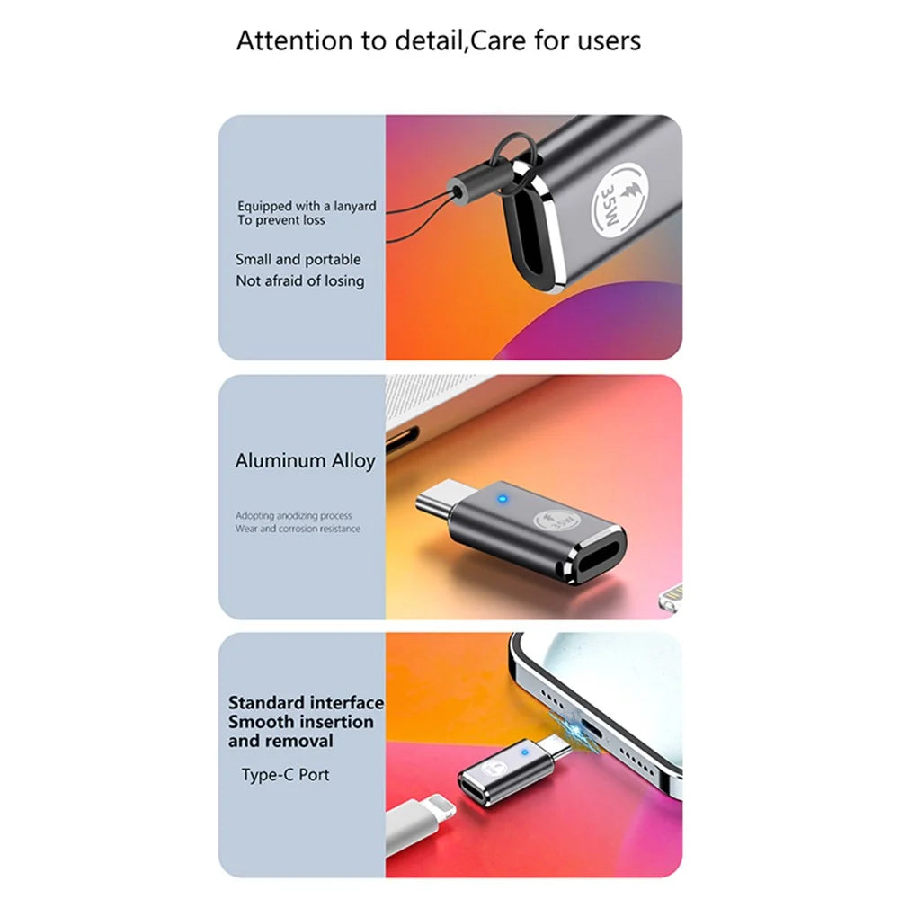 USB-C Adapter Type-C Male to 8-Pin Female PD 35W Fast Charging Data Transfer Converter - White - 7