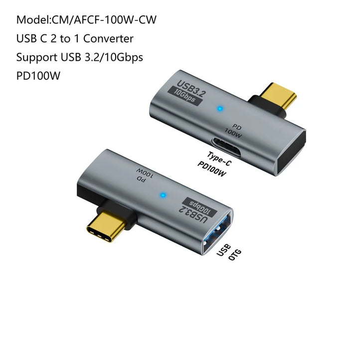 USB 3.2 Adapter Type-C to USB-A  /  USB-C Adapter 10Gbps OTG USB-C 2 to 1 Converter with PD 100W Charge - 5