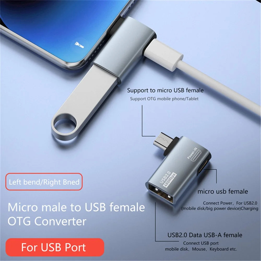 Micro USB Male to USB Female OTG Adapter Micro USB to USB-A + USB2.0 Charging Data Converter - 2
