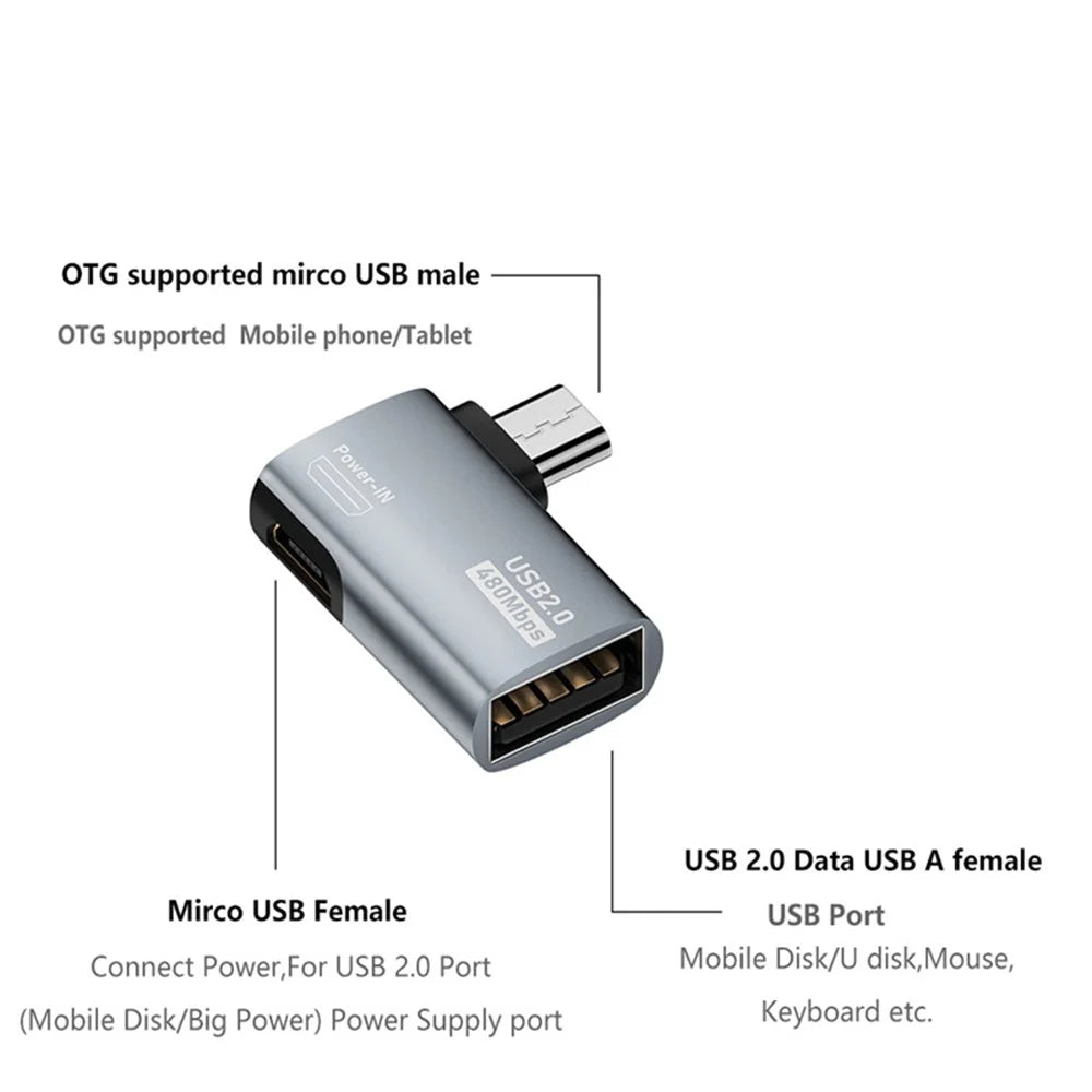 Micro USB Male to USB Female OTG Adapter Micro USB to USB-A + USB2.0 Charging Data Converter - 5