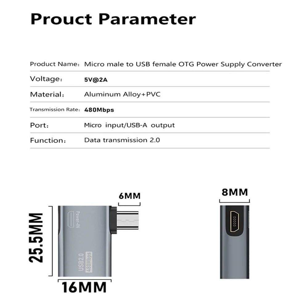 Micro USB Male to USB Female OTG Adapter Micro USB to USB-A + USB2.0 Charging Data Converter - 7