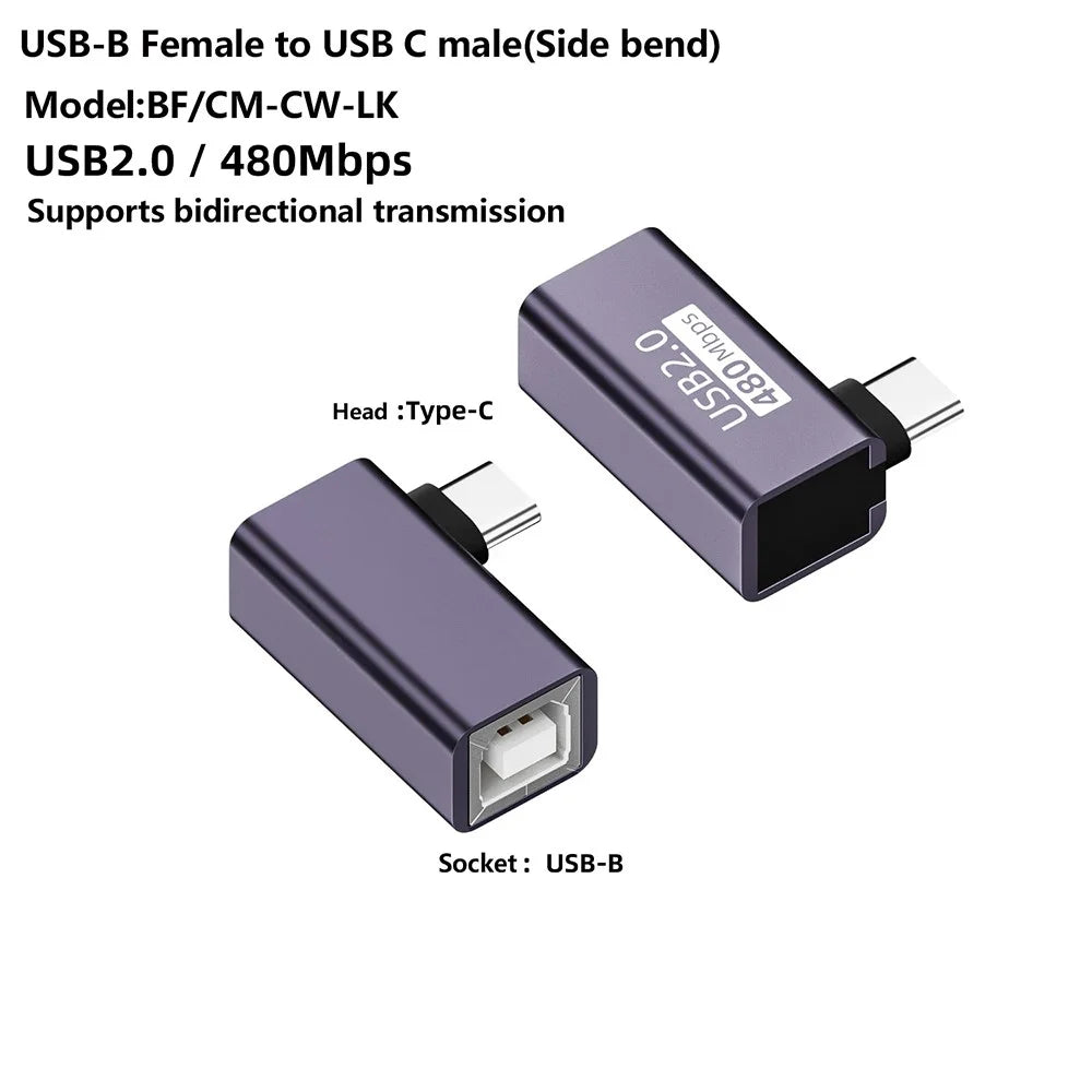 USB-B Female to USB-C Male Elbow Adapter Converter 480Mbps Connector for Electric Piano / Printer - 2