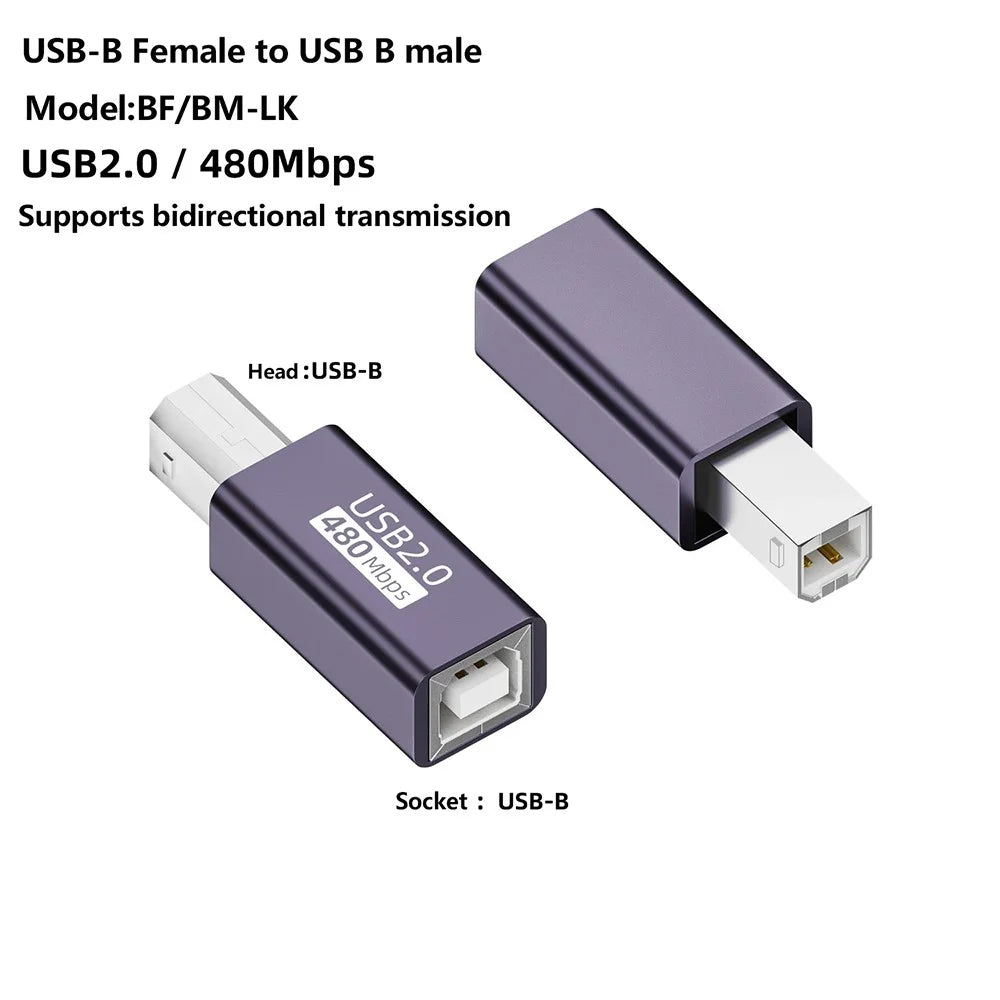 USB-B Female to USB-B Male Converter Adapter, 480Mbps Data Connector Plug for Electric Piano / Printer - 2