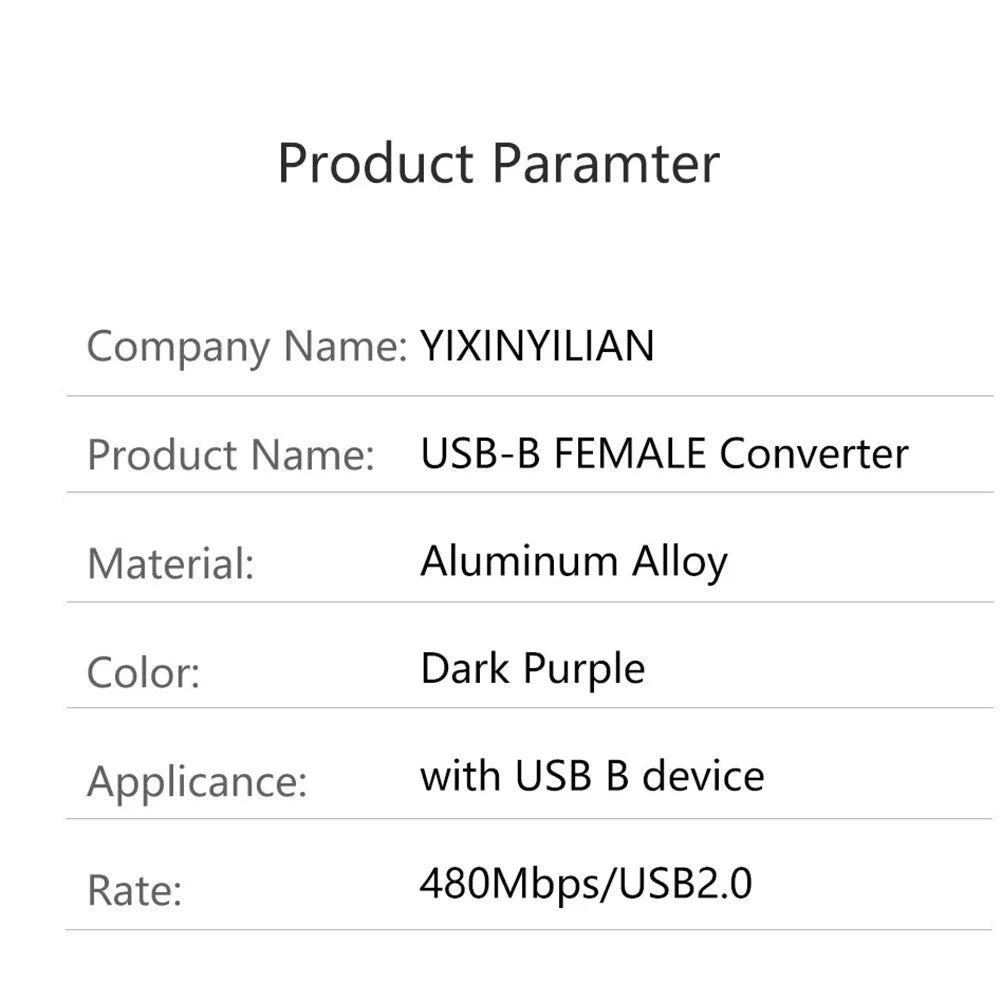 USB-B Female to USB-B Male Converter Adapter, 480Mbps Data Connector Plug for Electric Piano / Printer - 5