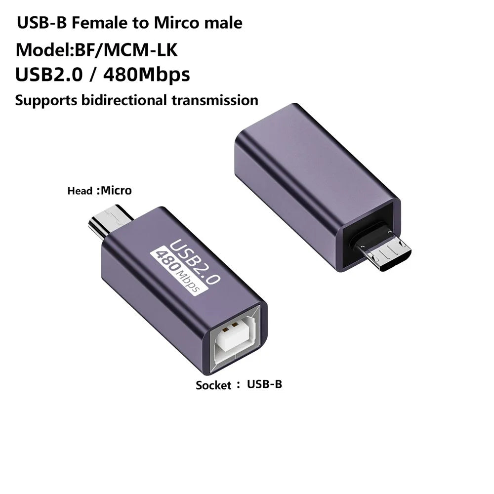 USB-B Female to Micro USB Male 480Mbps Adapter Electric Piano Printer Connector - 4
