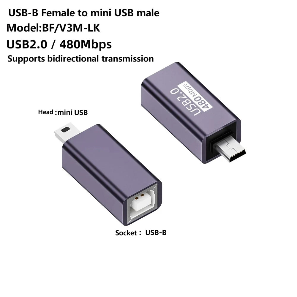 USB-B Female to Mini USB Male 480Mbps Adapter Aluminum Alloy Connector for Electric Piano / Printer - 4