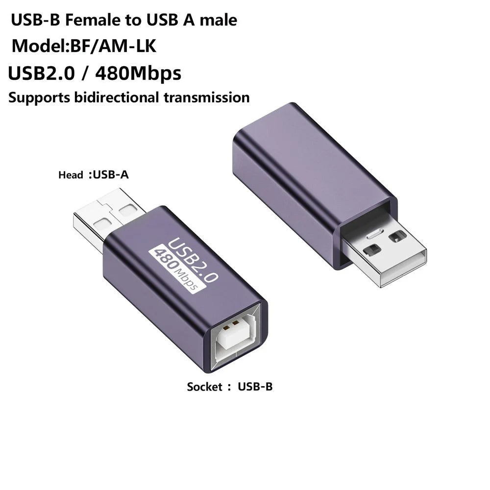 USB-B Female to USB-A Male 480Mbps Adapter Converter Electric Piano Printer Connector - 4