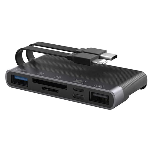 NK-1048HD 6-in-1 Docking Station Type-C / 8-Pin to USB3.0+TF / SD Card Slots+USB2.0+2 Type-C Ports USB Hub Adapter - 1