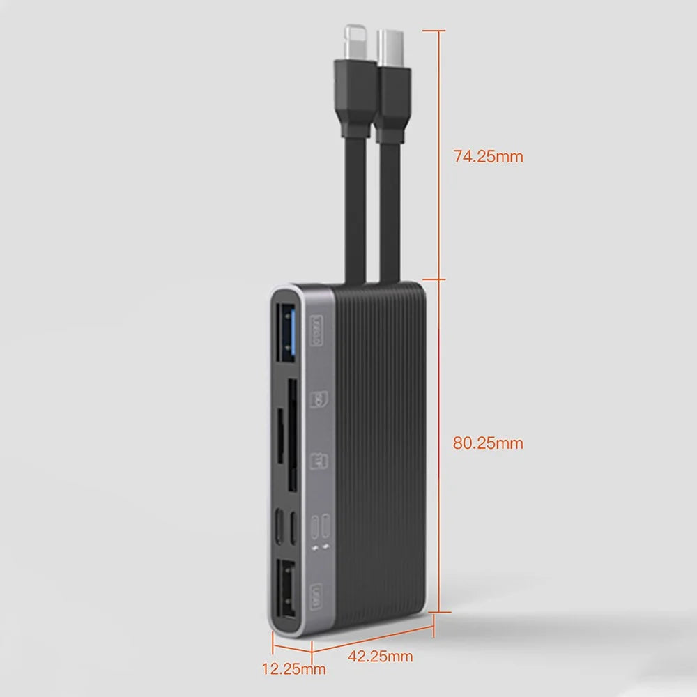 NK-1048HD 6-in-1 Docking Station Type-C / 8-Pin to USB3.0+TF / SD Card Slots+USB2.0+2 Type-C Ports USB Hub Adapter - 6