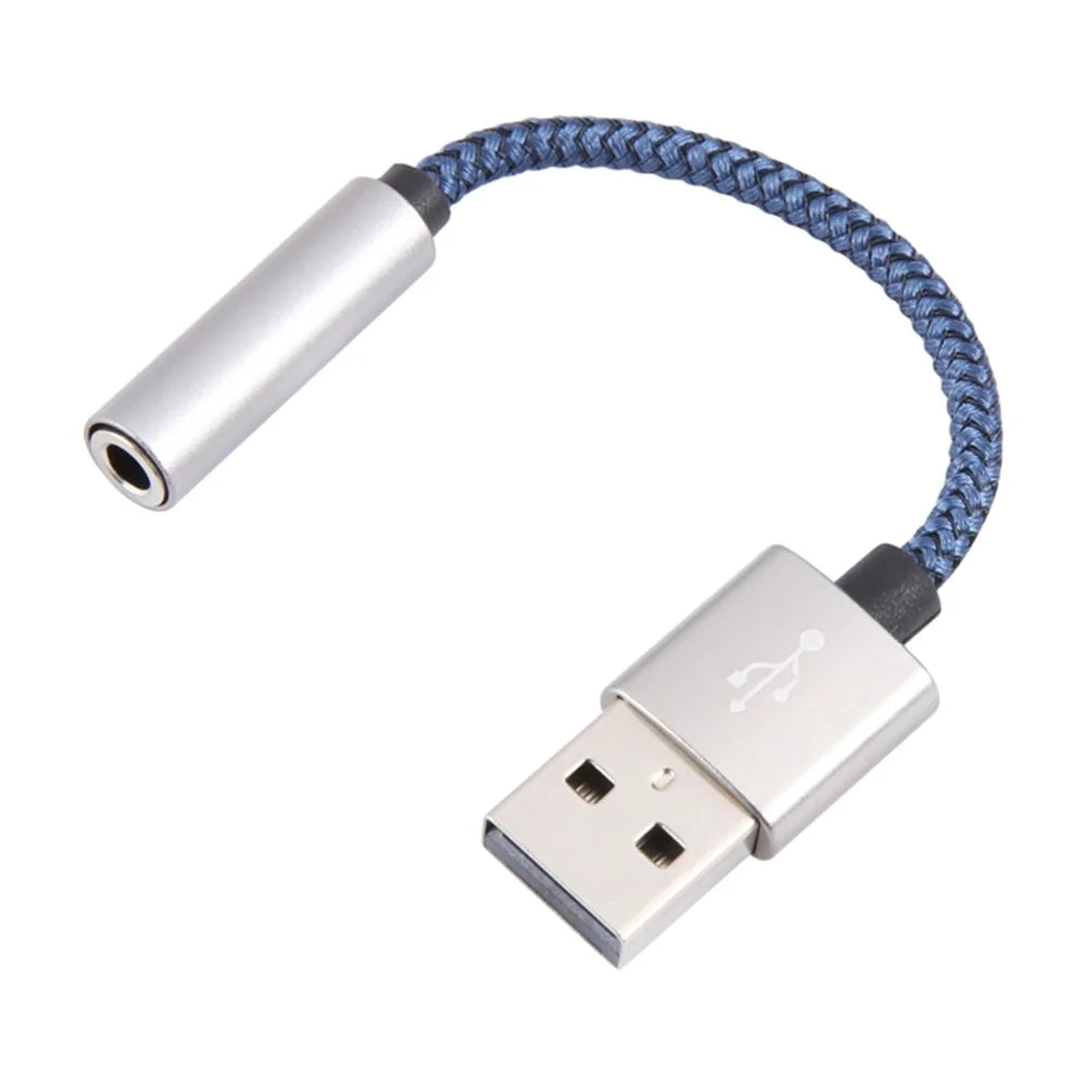USB Male to 3.5mm Female Audio Adapter Nylon Braided Cord Stereo Sound AUX Adapter - Silver - 1