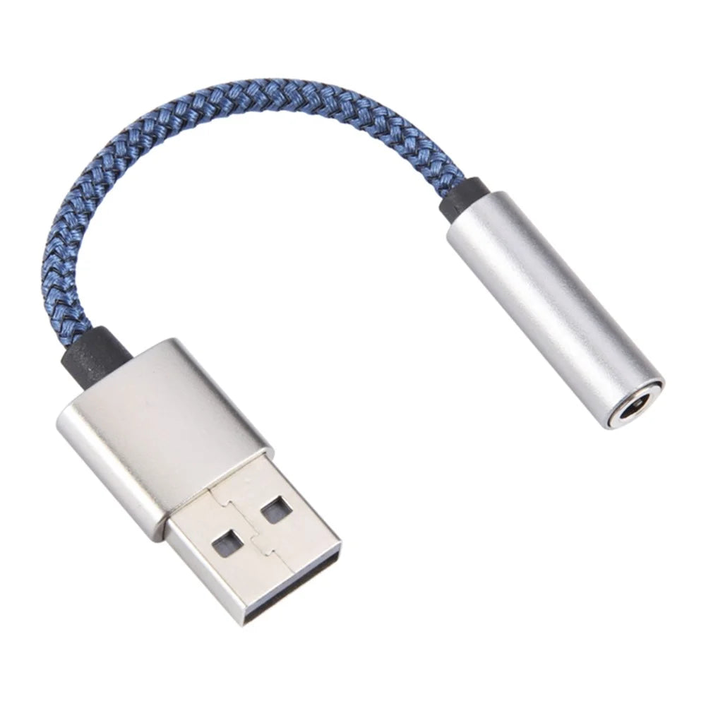 USB Male to 3.5mm Female Audio Adapter Nylon Braided Cord Stereo Sound AUX Adapter - Silver - 2