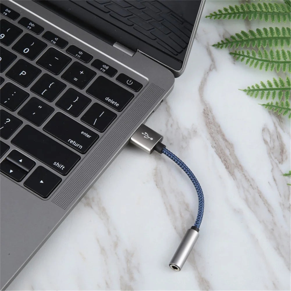 USB Male to 3.5mm Female Audio Adapter Nylon Braided Cord Stereo Sound AUX Adapter - Silver - 5