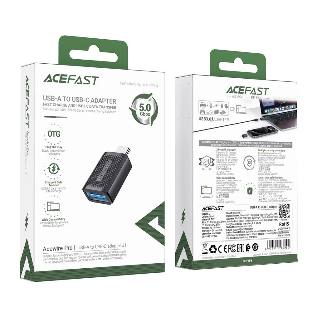 ACEFAST J1 USB-A to USB-C Extension Adapter Data Transfer Fast Charging Adapter - 7