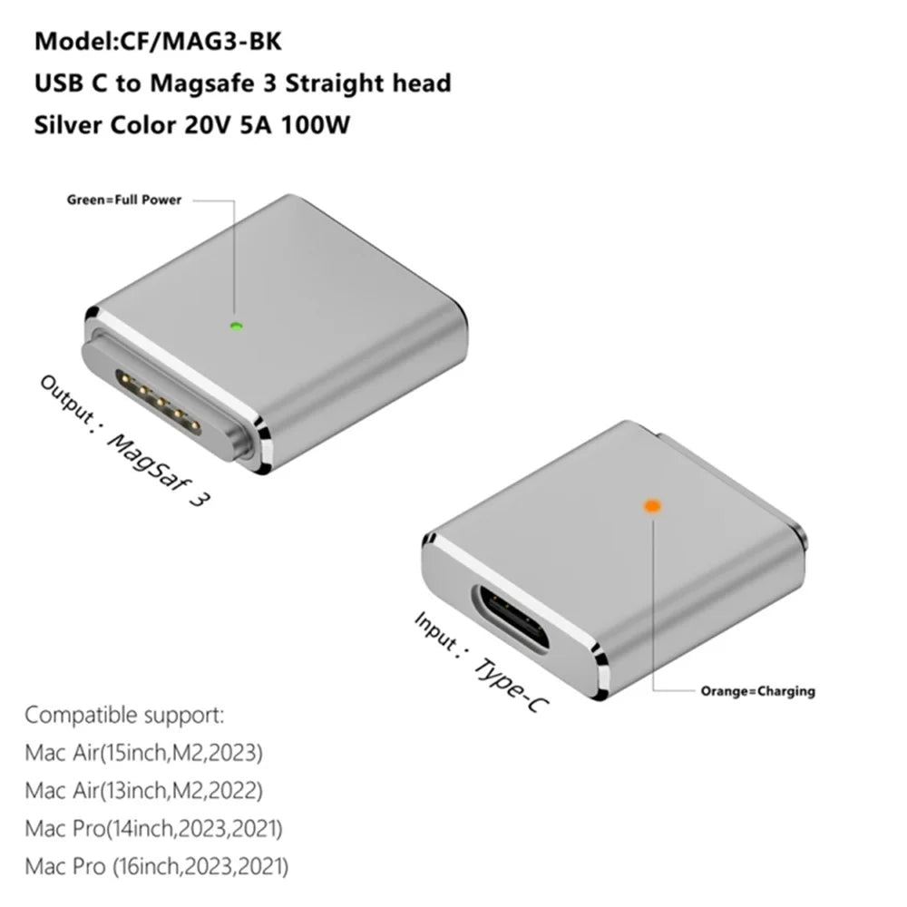 For MacBook PD 100W 3 to Type C Female Aluminum Alloy Converter - Black - 7