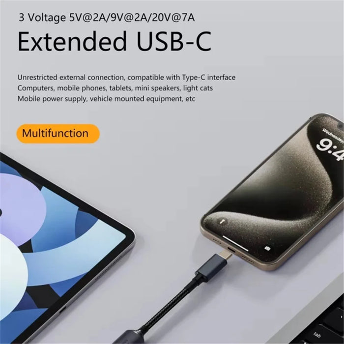 Braided Cable 5.5x2.5mm DC Female to Type-C Male Adapter Supports 140W Fast Charging - 3