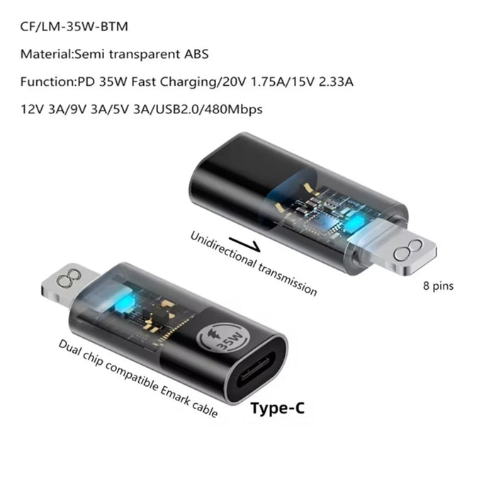 8 Pin Male to Type-C Female PD 35W Fast Charging Adapter Support Data Transmission - 2