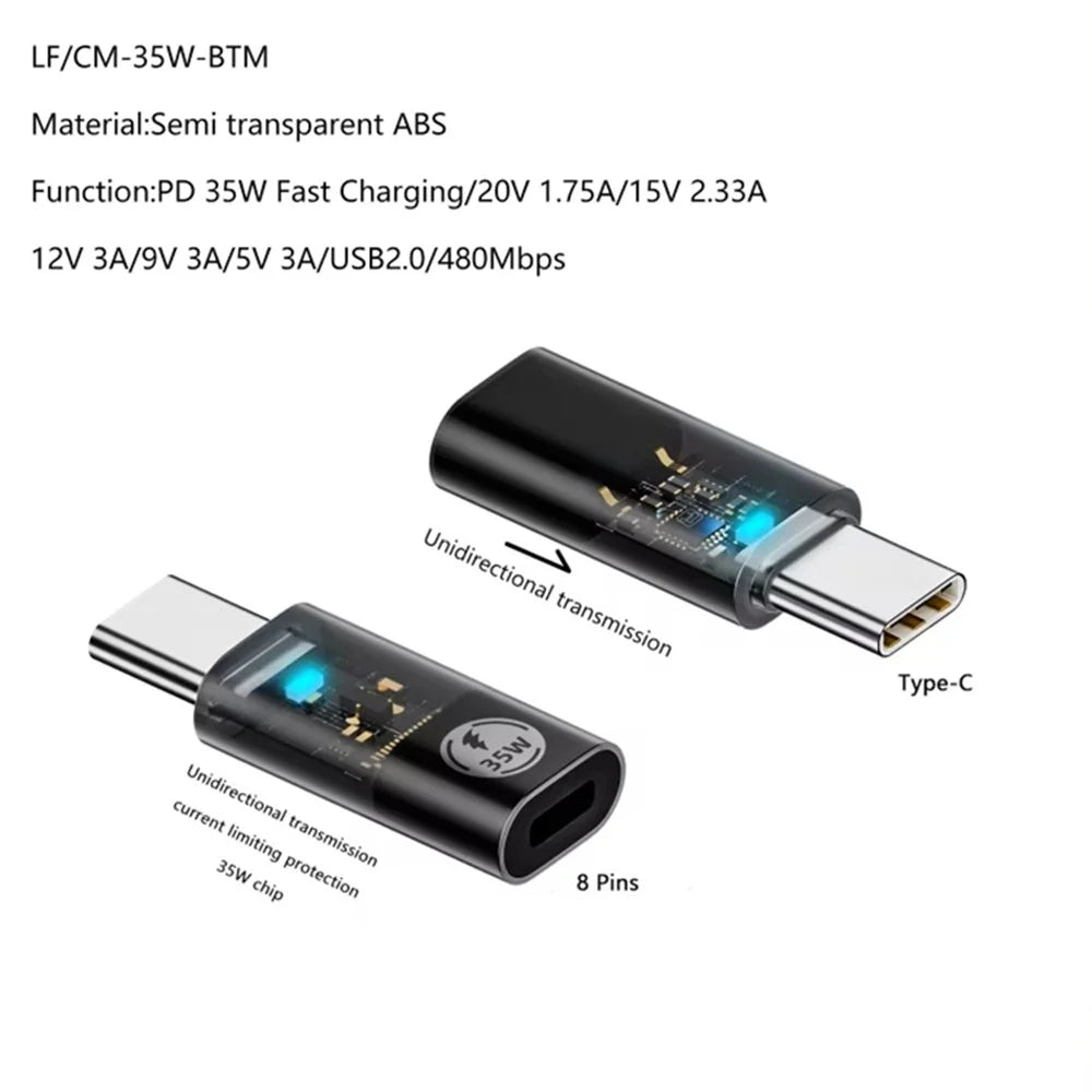 Type-C Male to 8 Pin Female 480Mbps PD 35W Fast Charging Adapter Support Data Transmission - 2