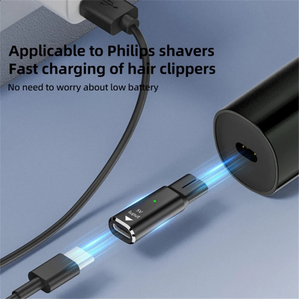 For Philips Shaver Hair Clipper Type-C to 4.3V Aluminum Alloy Charger Adapter - Black - 4