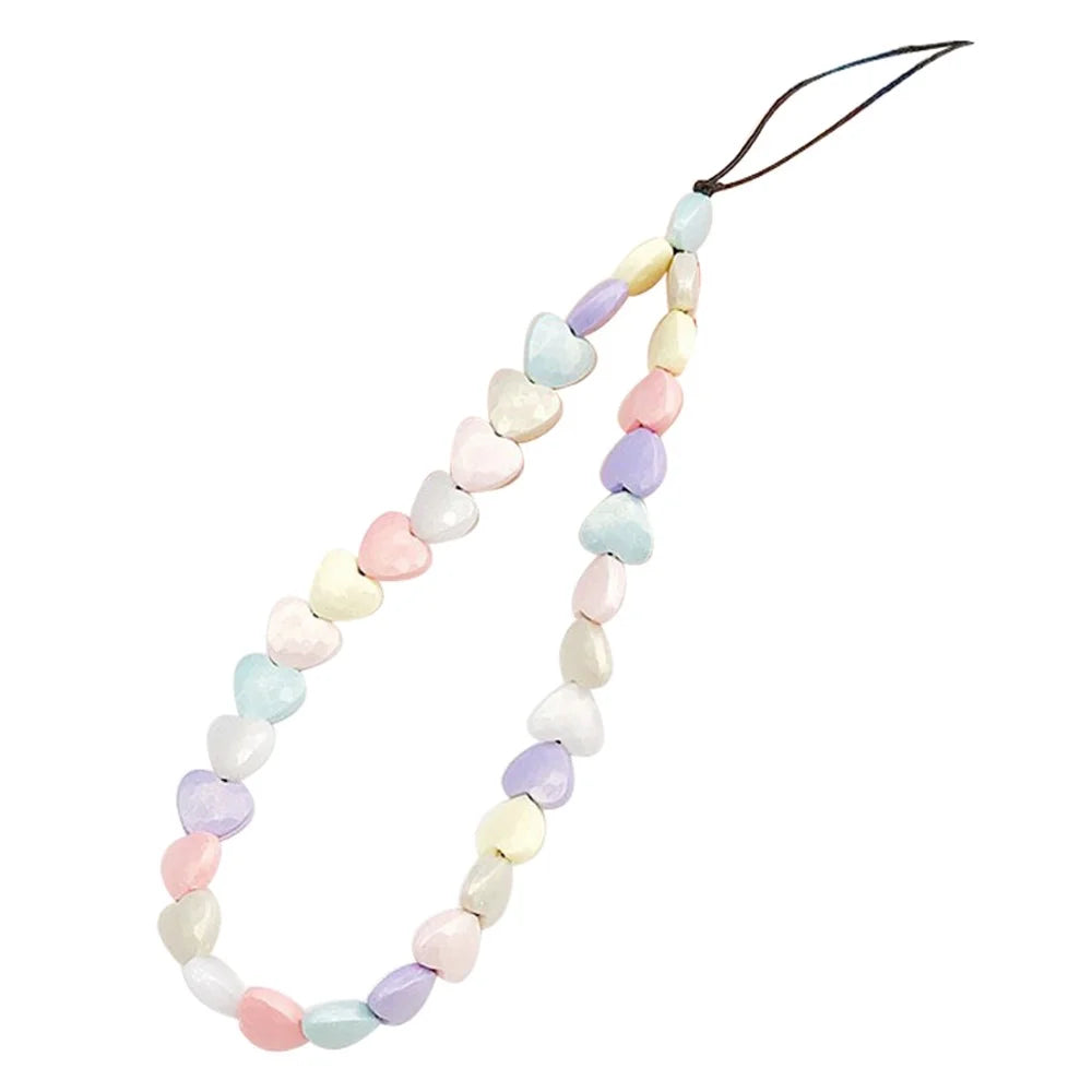 Colorful Frosted Heart Shape Beads Phone Hand Chain Cellphone Case Pendant Lanyard - 1