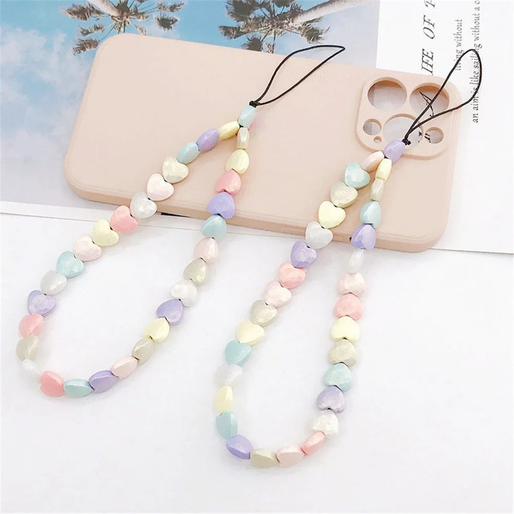 Colorful Frosted Heart Shape Beads Phone Hand Chain Cellphone Case Pendant Lanyard - 2
