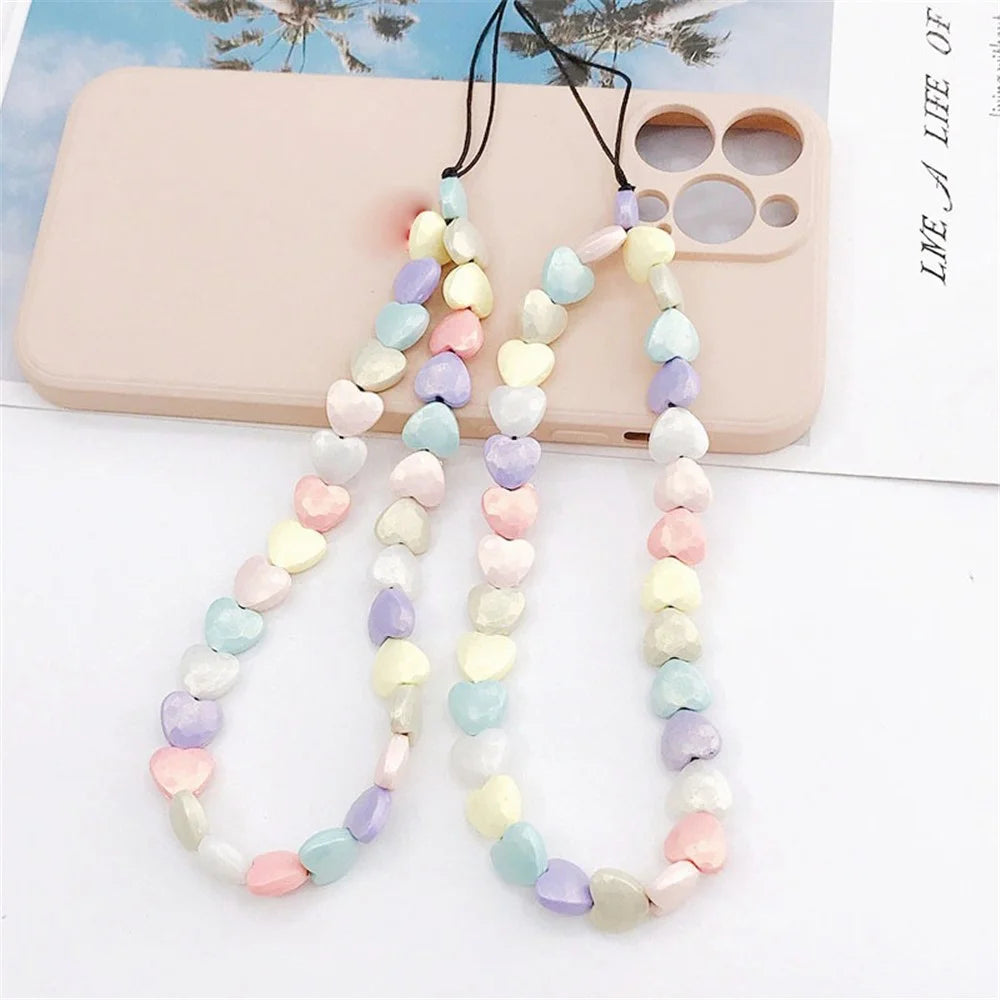 Colorful Frosted Heart Shape Beads Phone Hand Chain Cellphone Case Pendant Lanyard - 3