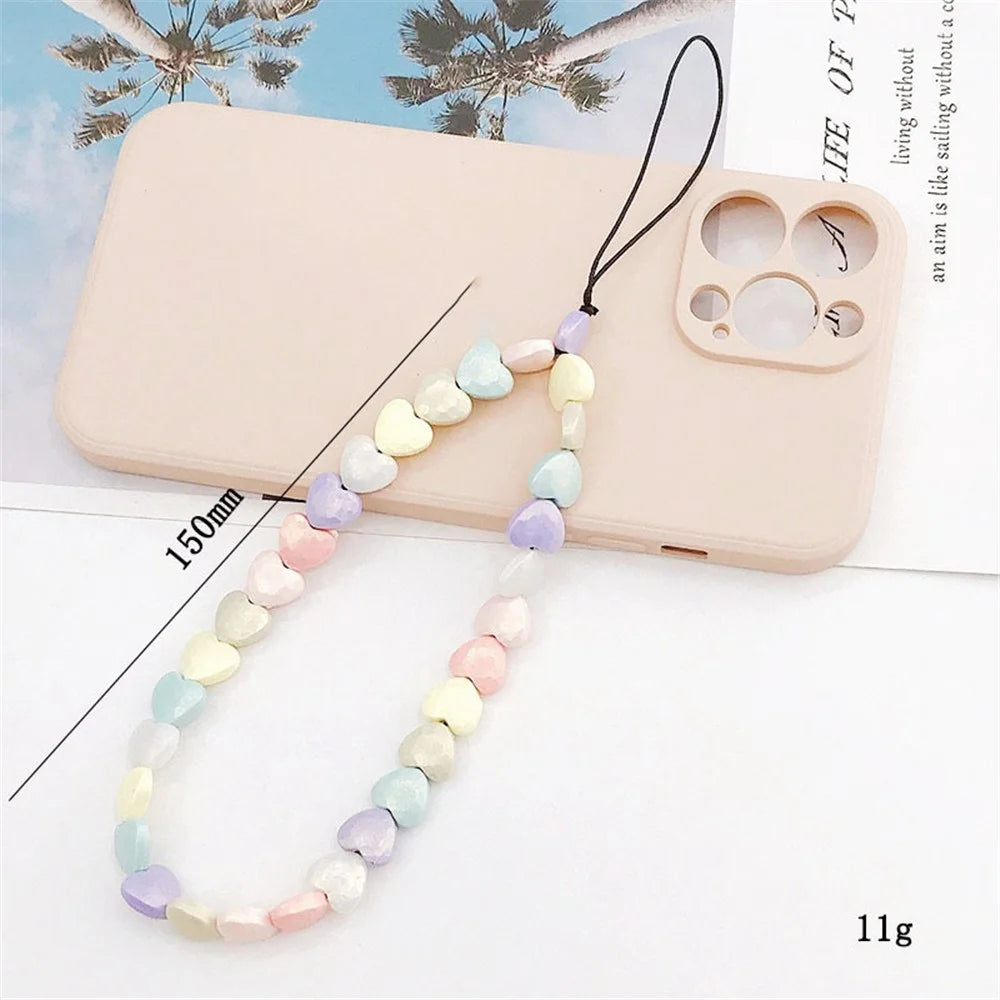 Colorful Frosted Heart Shape Beads Phone Hand Chain Cellphone Case Pendant Lanyard - 4