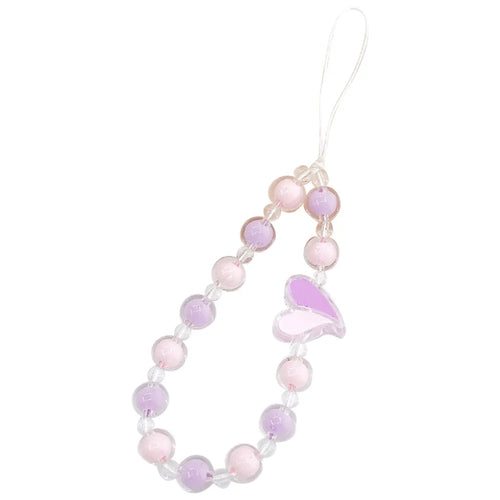 Heart Decor Round Beads Phone Anti-drop Lanyard Hand Chain Cellphone Case Pendant Bracelet - Pink / Purple - 1