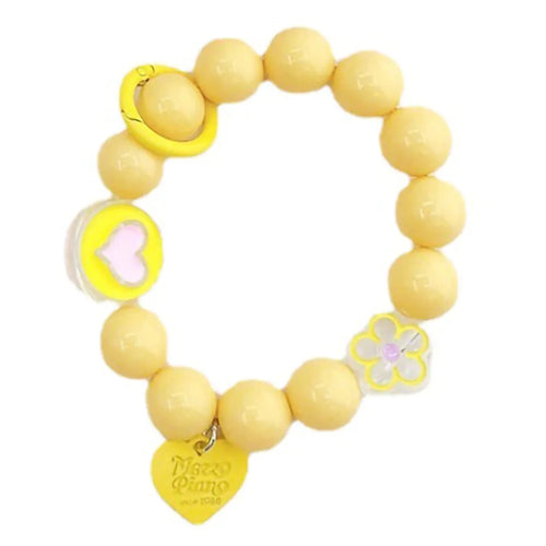Candy Color Beaded Bracelet Phone Anti-drop Hand Chain Love Heart Decor Cellphone Case Pendant - Yellow - 1