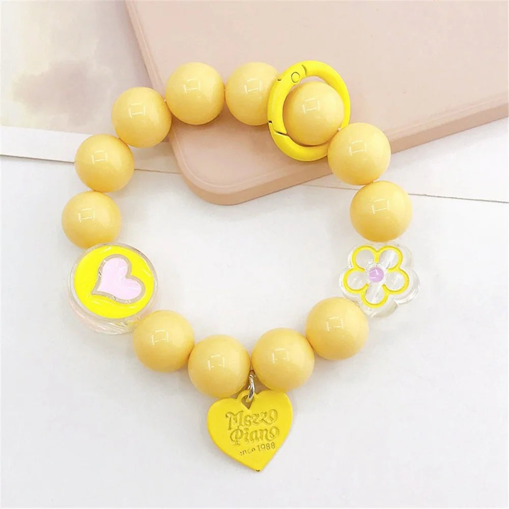 Candy Color Beaded Bracelet Phone Anti-drop Hand Chain Love Heart Decor Cellphone Case Pendant - Yellow - 2