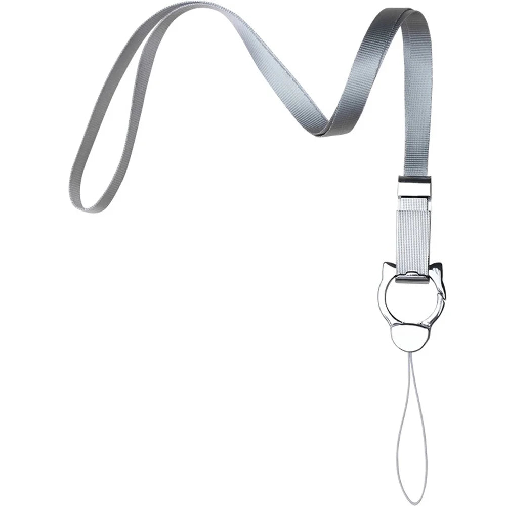 INYUE Detachable Cat Head Finger Ring Slide Buckle Design Woven Nylon Lanyard Phone Anti-drop Neck Strap - Silver - 1